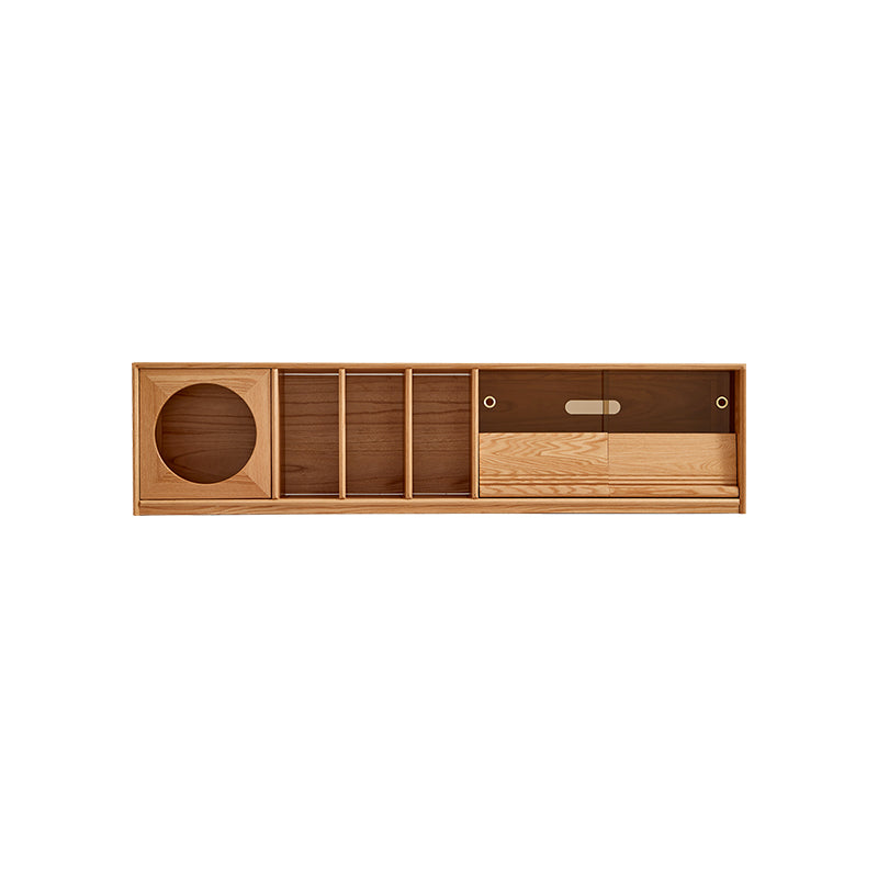 Edgar solid American oak TV unit with smoked glass door – 200cm, view 16