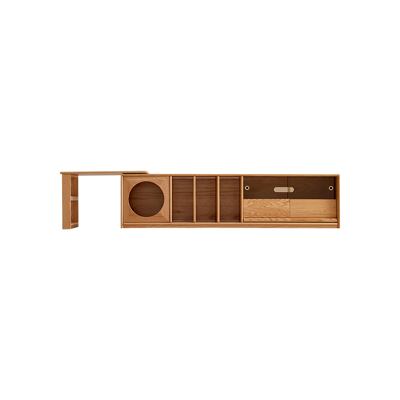 Edgar solid American oak TV unit with smoked glass door – 200cm Set, view 29