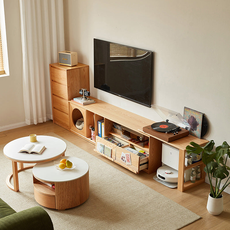 Edgar solid American oak TV unit with smoked glass door – view 21