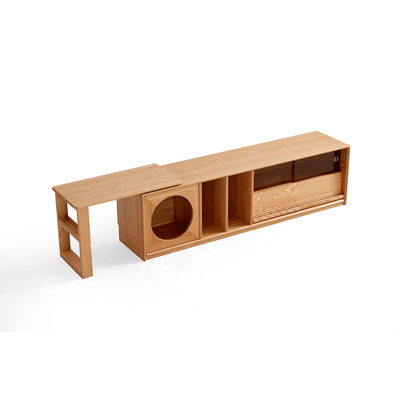 Edgar solid American oak TV unit with smoked glass door – view 25