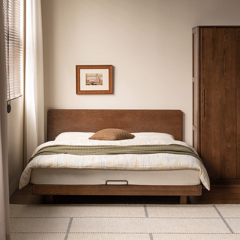 Genevieve solid American oak queen bed frame in walnut colour