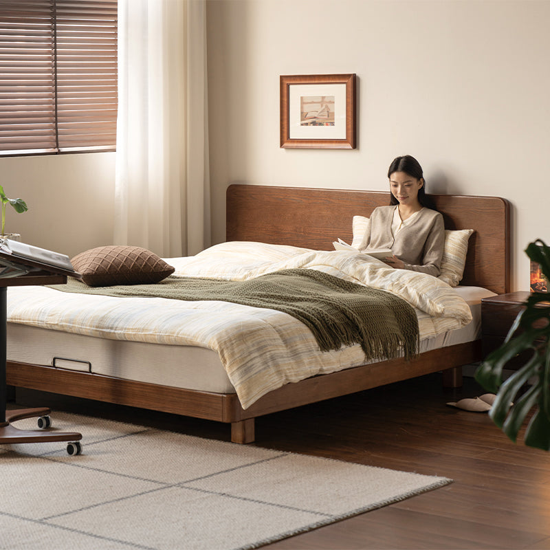 Genevieve solid American oak queen bed frame in walnut colour – view 2