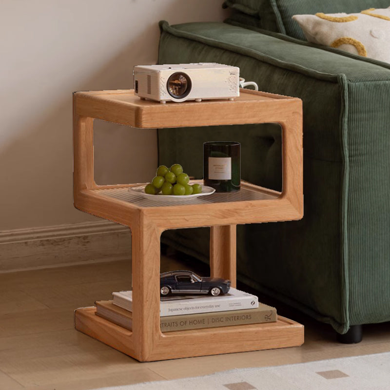 Gerald 3-Tier Wooden Side Table in Solid Cherry with Glass Top