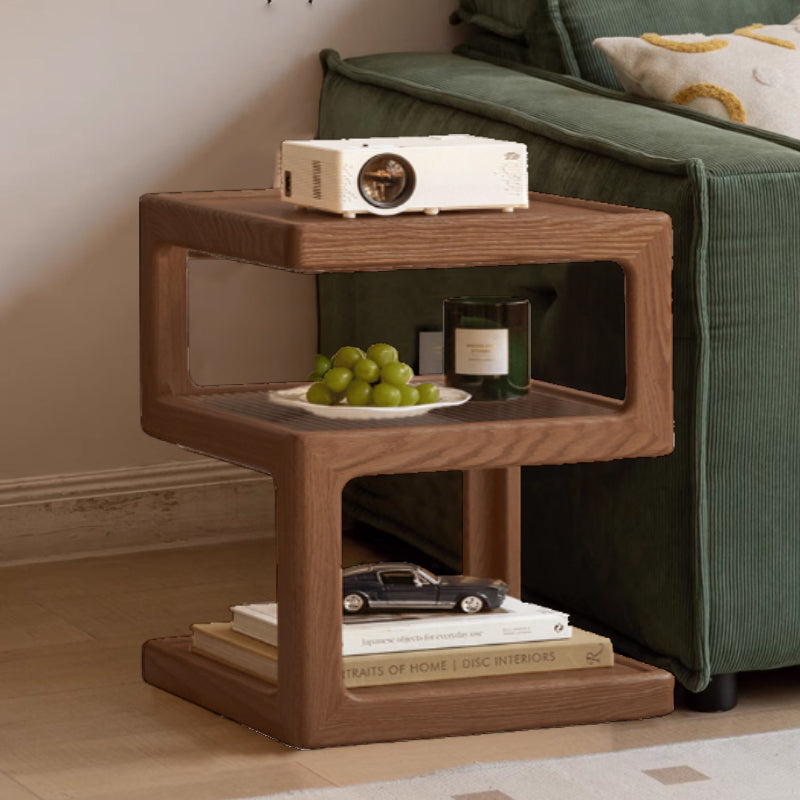 Gerald 3-Tier Solid Oak Coffee Table with Glass Top, Walnut Colour