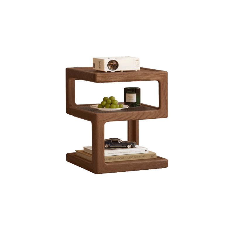Gerald 3-Tier Solid Oak Coffee Table with Glass Top, Walnut Colour – view 3