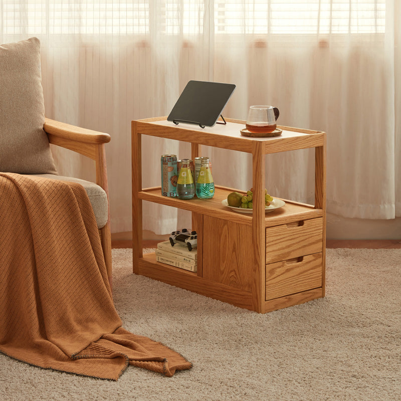 Grover Solid American Oak Coffee Table with Ceramic, Drawer and Casters – view 2