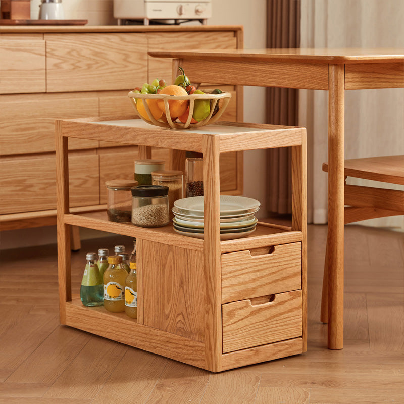 Grover Solid American Oak Coffee Table with Ceramic, Drawer and Casters – view 4