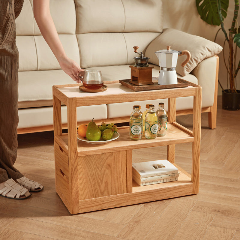 Grover Solid American Oak Coffee Table with Ceramic, Drawer and Casters – view 6