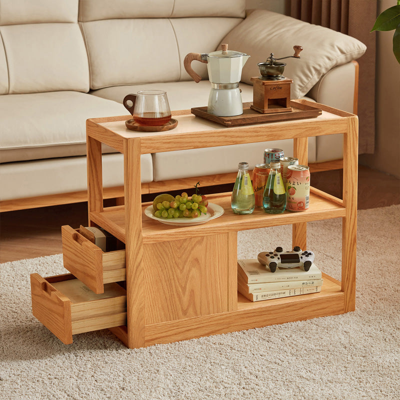 Grover Solid American Oak Coffee Table with Ceramic, Drawer and Casters – view 8