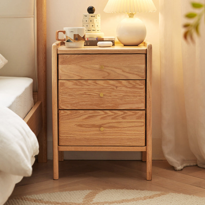 Harlan solid oak bedside table with three drawers