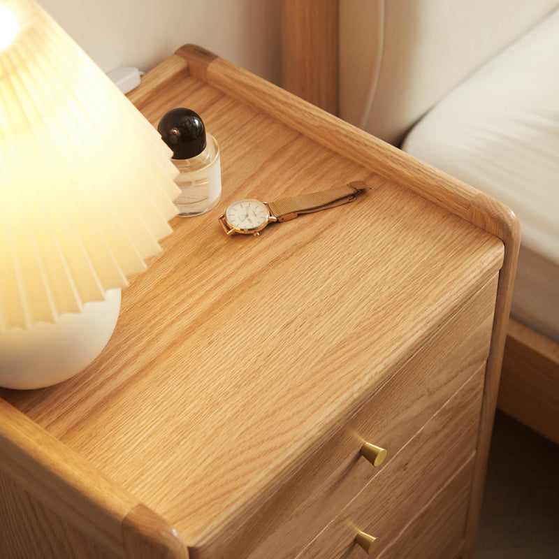 Harlan solid oak bedside table with three drawers – view 4