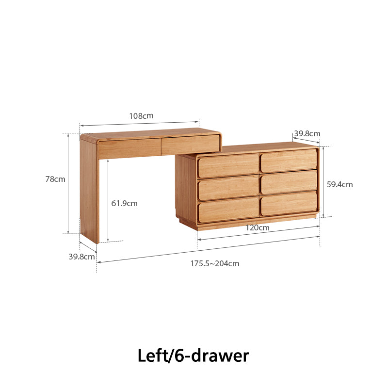 Heathcliff Rubberwood Adjustable Dressing Table, Natural 3 / 6-Drawer – view 14