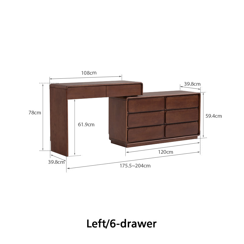 Heathcliff Rubberwood Adjustable Dressing Table, Walnut 3 / 6-Drawer – view 25