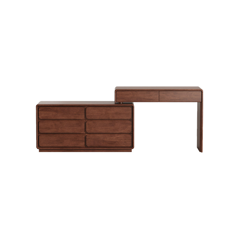 Heathcliff Rubberwood Adjustable Dressing Table, Walnut 3 / 6-Drawer – Table Right & 6-drawer, view 27