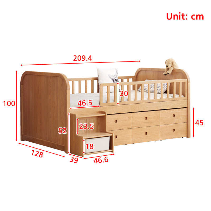 Isaac Solid American Oak Kids Bed, Semi-High with 6 Drawers 120cm – view 8