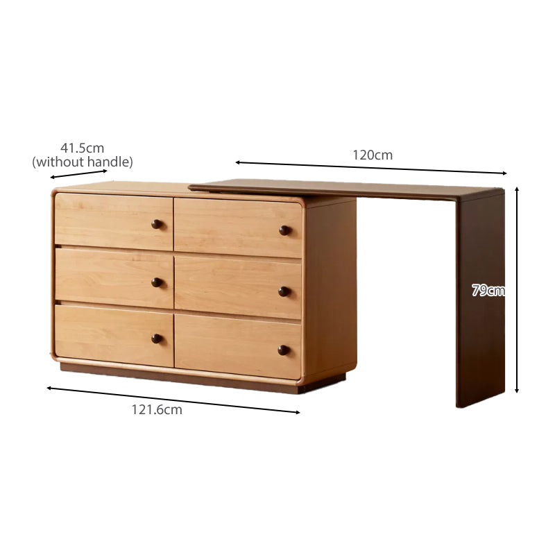 Isadore beech wood dressing table with six drawers and stool – view 15