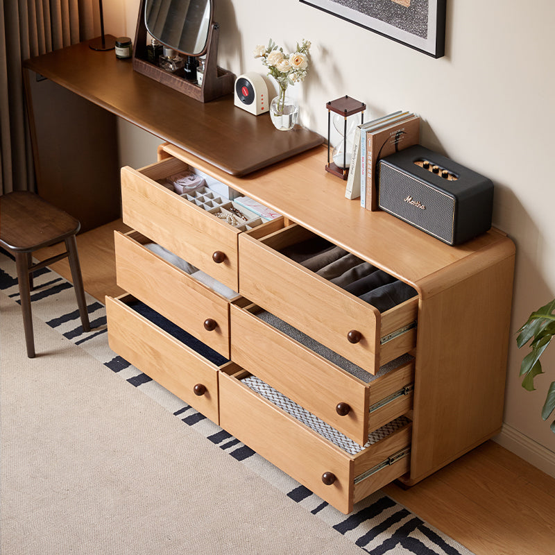 Isadore beech wood dressing table with six drawers and stool – view 7