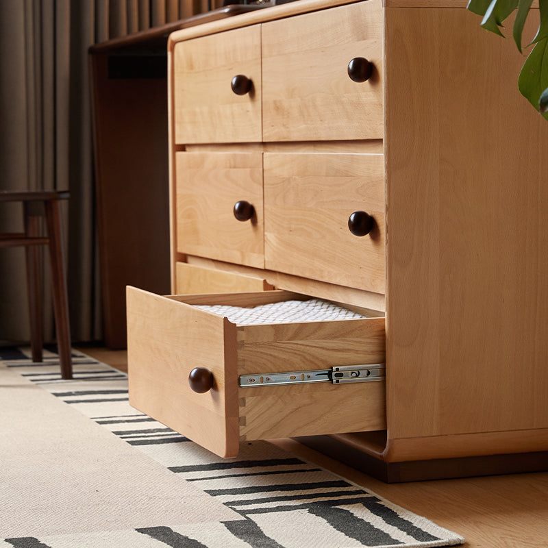 Isadore beech wood dressing table with six drawers and stool – view 8