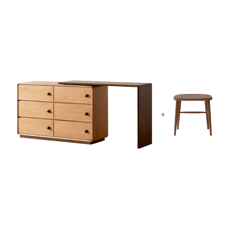Isadore beech wood dressing table with six drawers and stool – Table & Stool, view 13