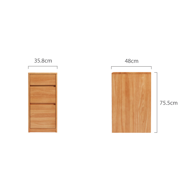 Jerry rubberwood three-drawer bedside table in natural finish – view 6
