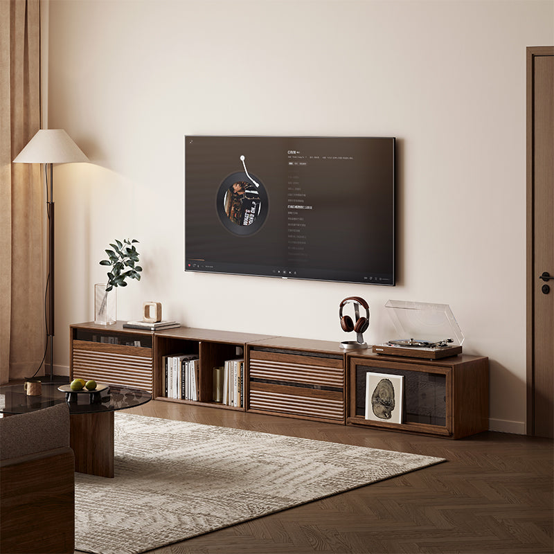 Julius solid black walnut stackable storage cabinet modules