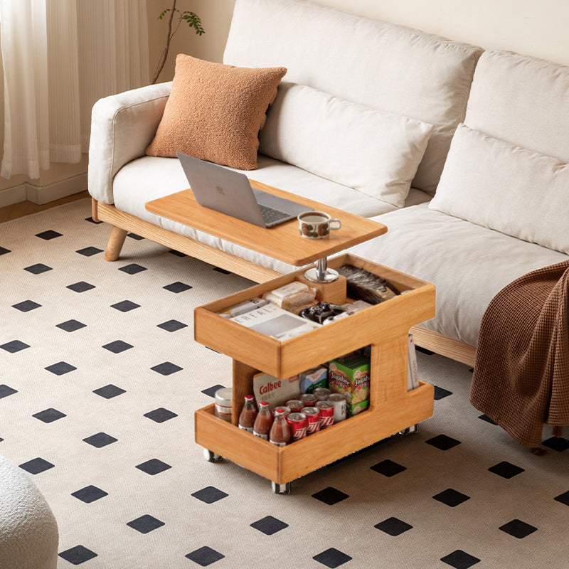 Karen Height-Adjustable Mobile Wooden Side Table in Solid Cherry