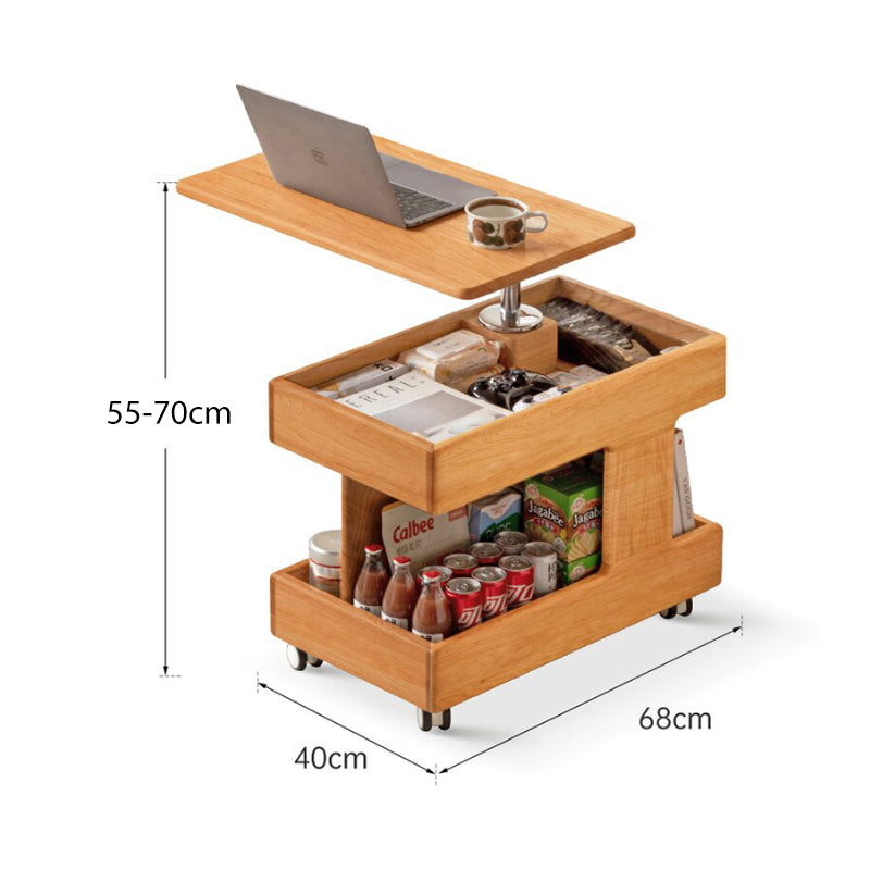 Karen Height-Adjustable Mobile Wooden Side Table in Solid Cherry – view 3