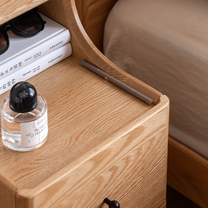 Kenneth Solid American Oak Bedside Table with Drawer, Two Widths – view 8