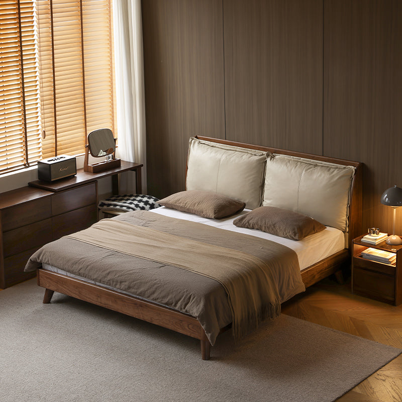 Lennox solid black walnut bed frame with leather headboard – view 2