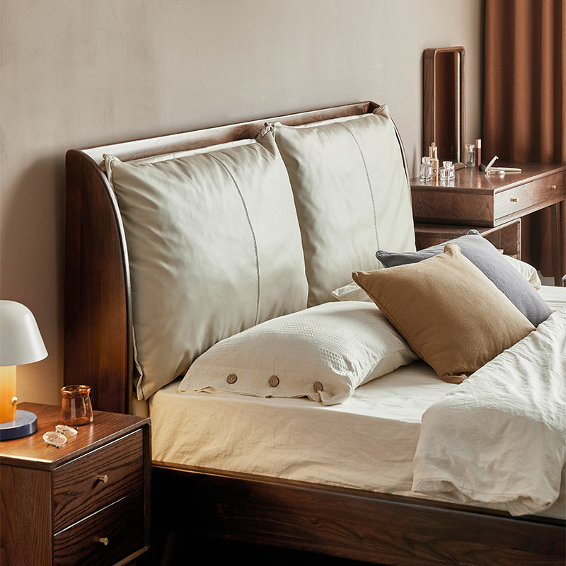 Lennox solid black walnut bed frame with leather headboard – view 6