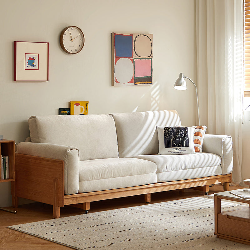 Lucille light grey chenille sofa bed on oak frame – view 2