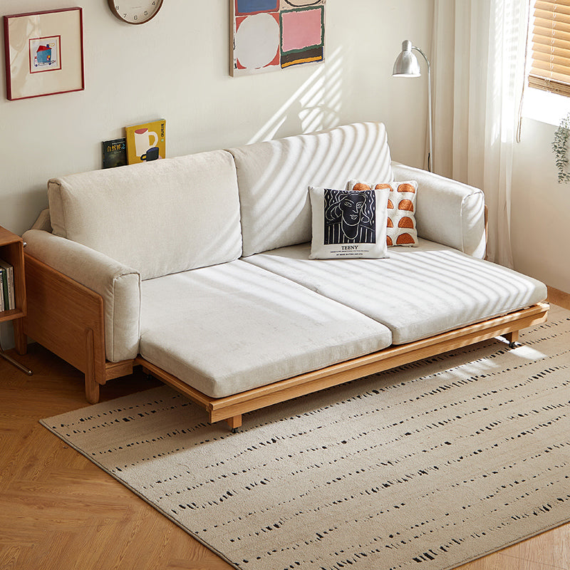 Lucille light grey chenille sofa bed on oak frame – view 3