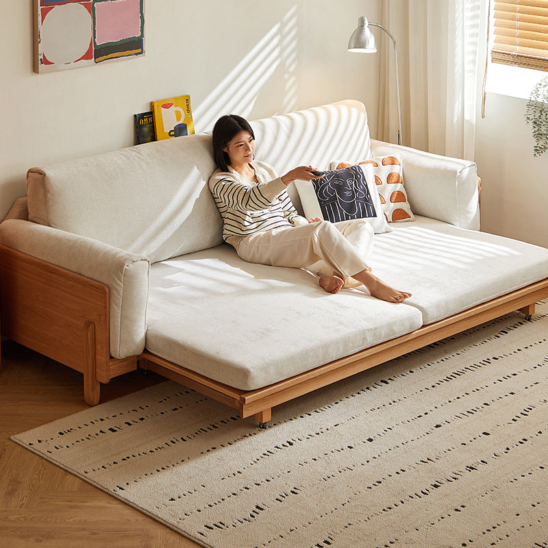 Lucille light grey chenille sofa bed on oak frame – view 4