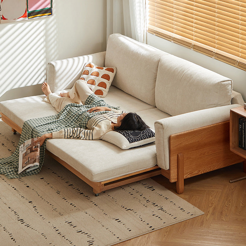 Lucille light grey chenille sofa bed on oak frame – view 6