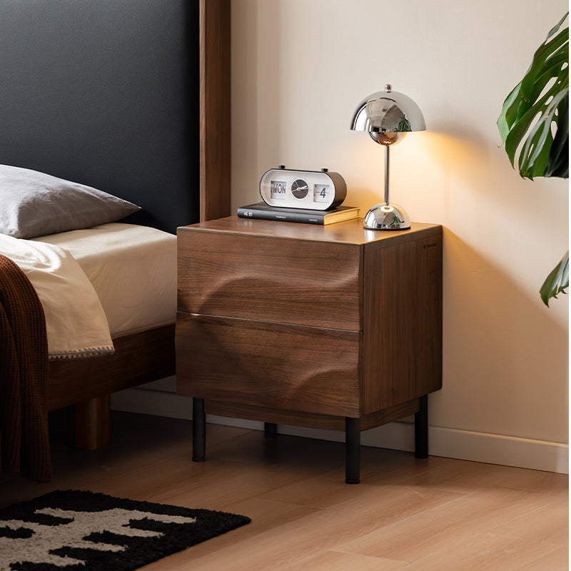 Maren Solid Black Walnut Bedside Table with Drawer 45cm