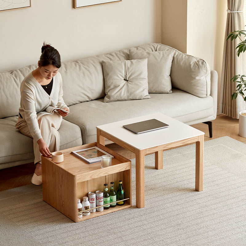 Marshall Solid Oak Coffee Table Set with Ceramic Tops, Natural or Walnut – view 2