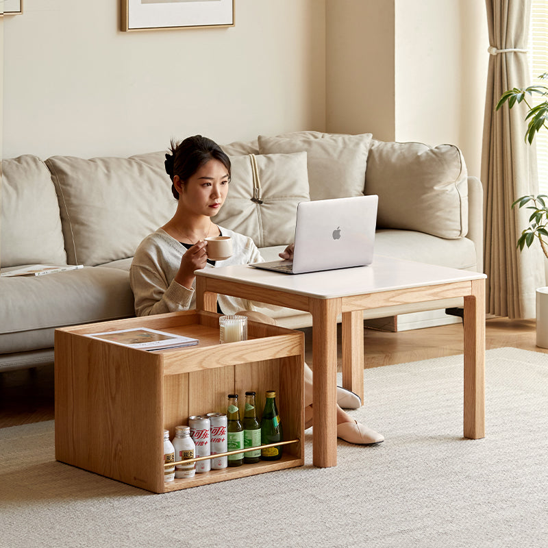 Marshall Solid Oak Coffee Table Set with Ceramic Tops, Natural or Walnut – view 3