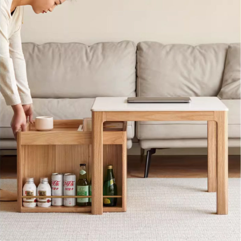Marshall Solid Oak Coffee Table Set with Ceramic Tops, Natural or Walnut – view 4