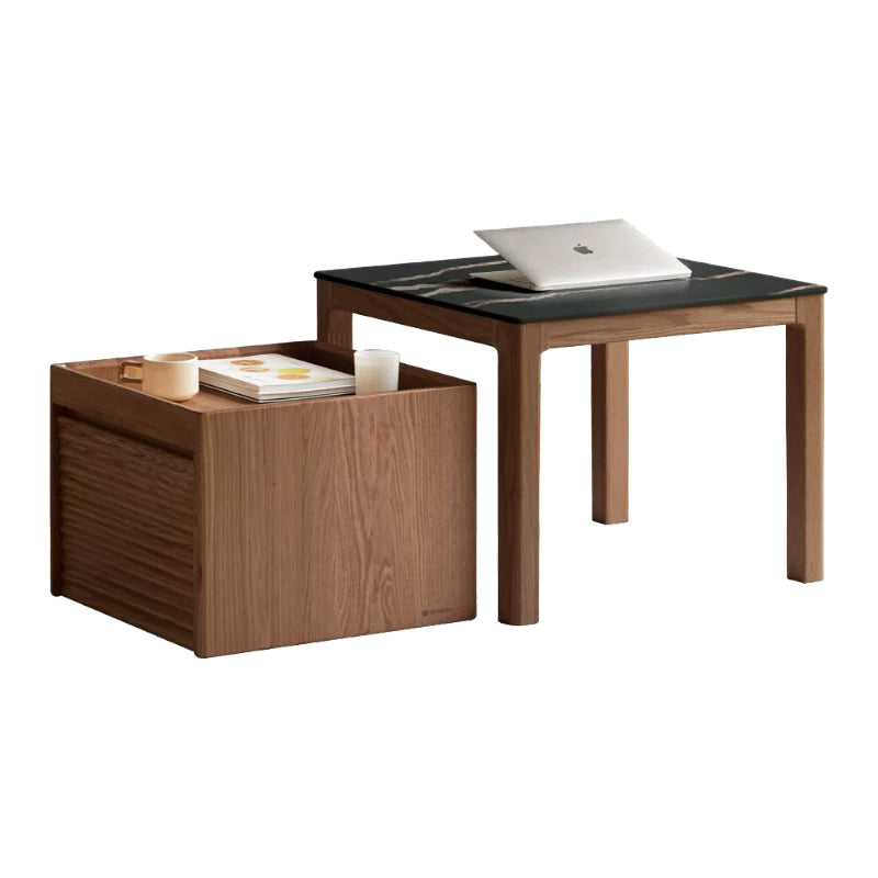 Marshall Solid Oak Coffee Table Set with Ceramic Tops, Natural or Walnut – Walnut SET, view 22