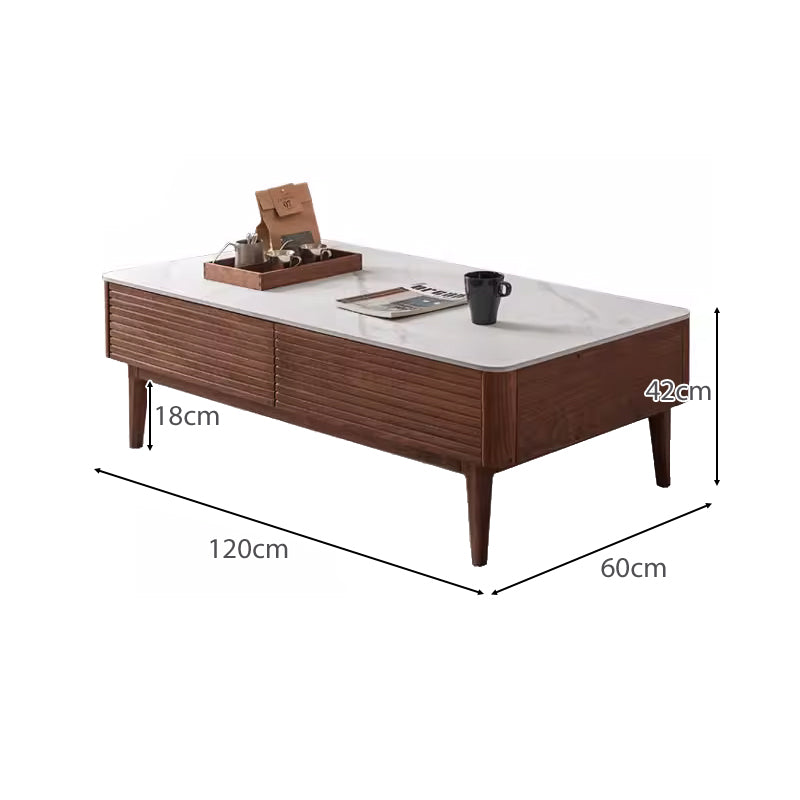Mila solid black walnut and ceramic coffee table with drawer – view 10