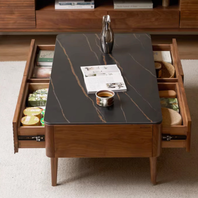 Mila solid black walnut and ceramic coffee table with drawer – view 13