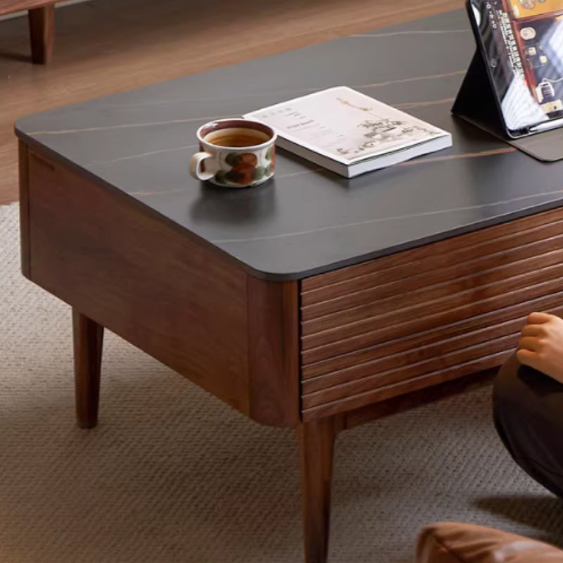 Mila solid black walnut and ceramic coffee table with drawer – view 17