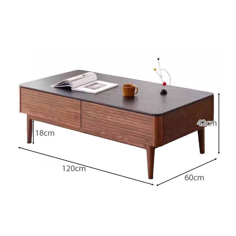 Mila solid black walnut and ceramic coffee table with drawer – view 20