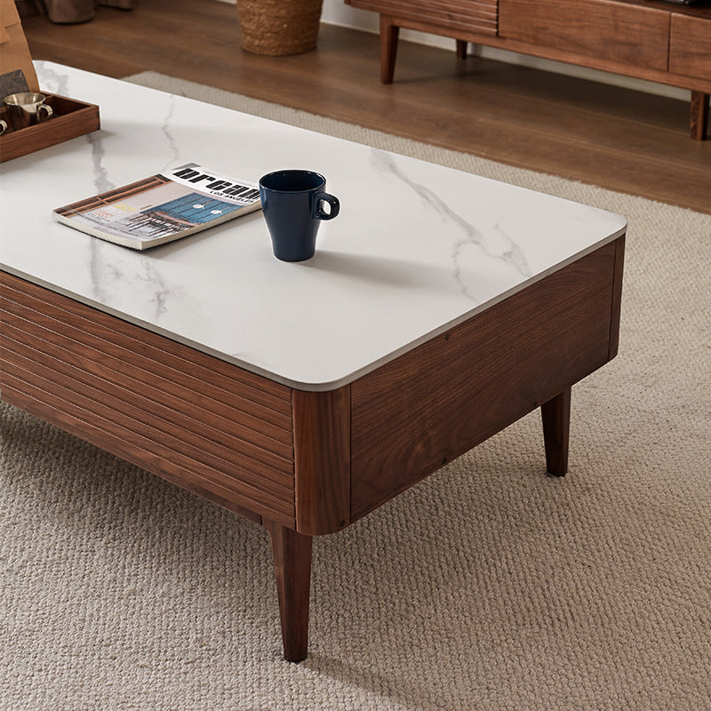 Mila solid black walnut and ceramic coffee table with drawer – view 7