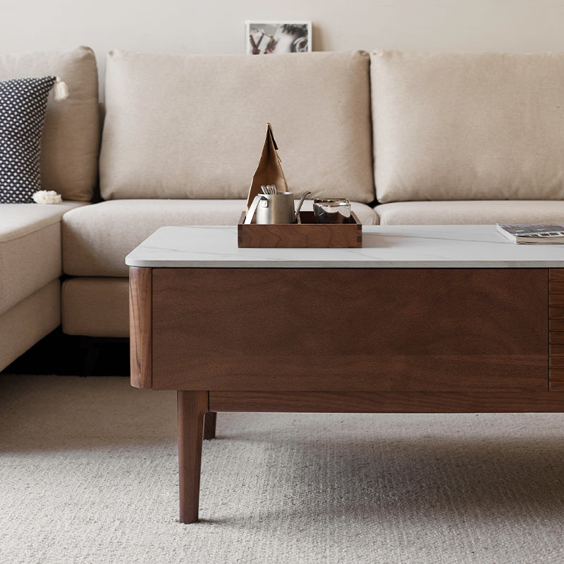 Mila solid black walnut and ceramic coffee table with drawer – view 8