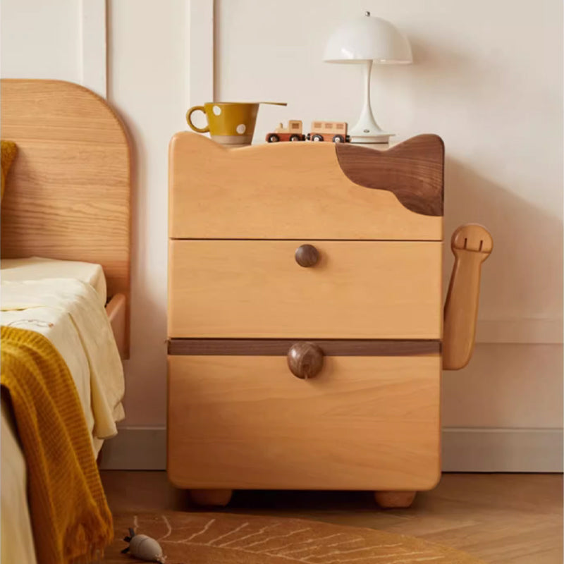 Murray Kids Wooden Side Table in Solid Beech, Maneki-Neko Design
