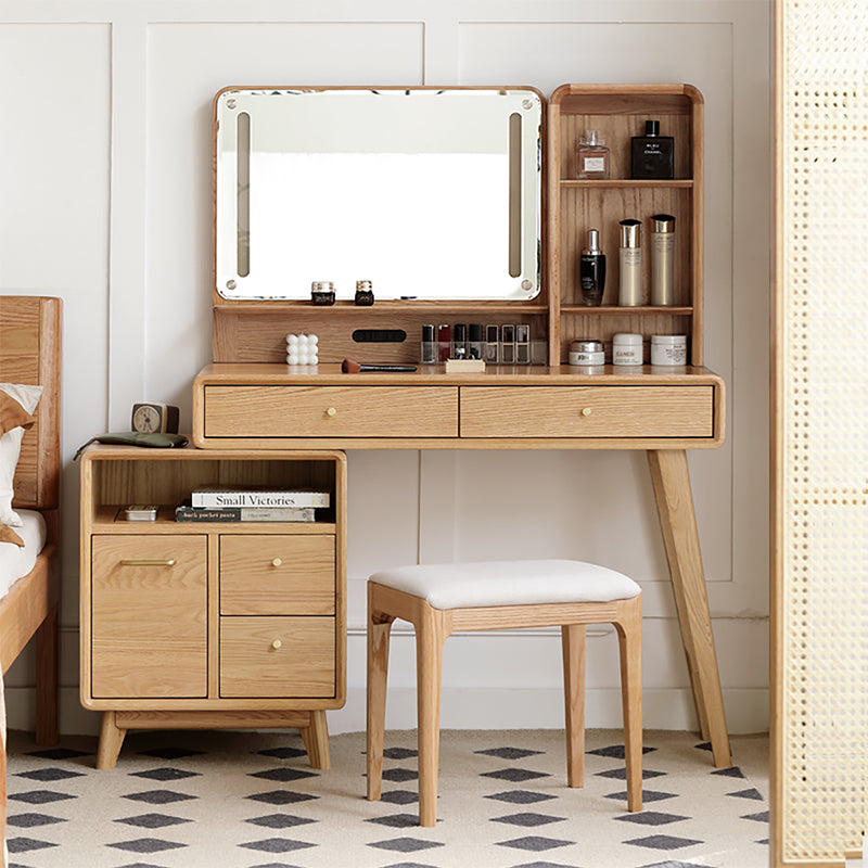 Nicholas Solid Oak Dressing Table with LED Light and Stool 100cm