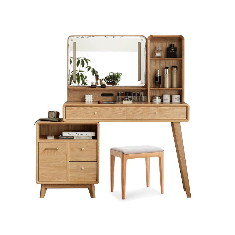 Nicholas Solid Oak Dressing Table with LED Light and Stool 100cm – view 3