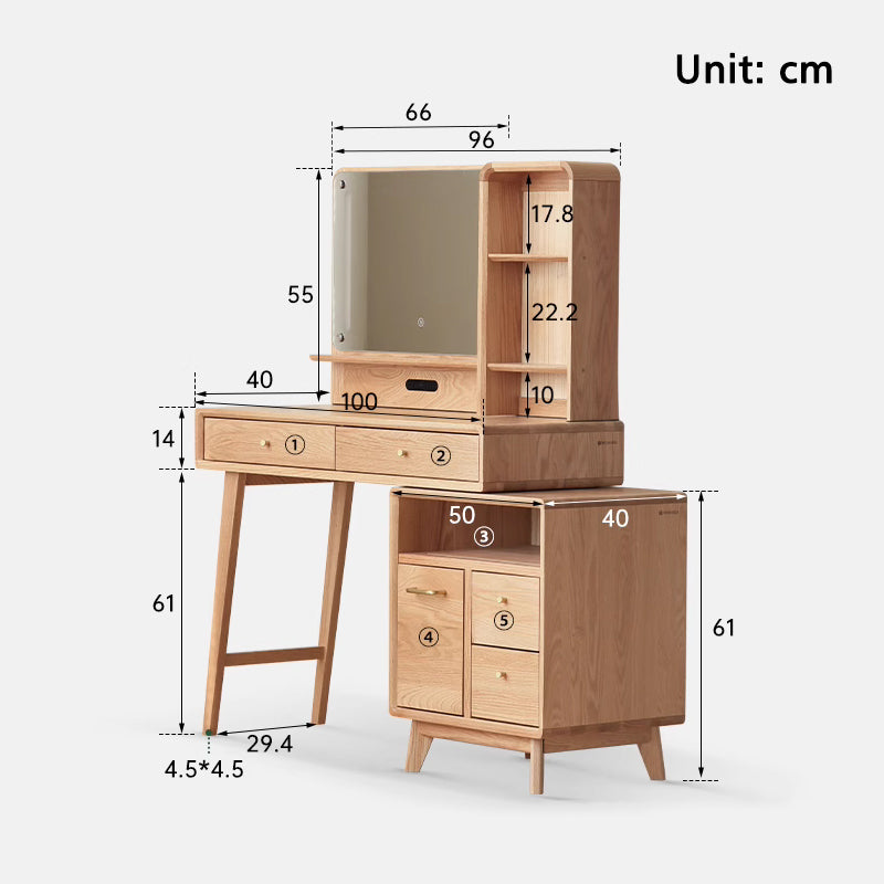 Nicholas Solid Oak Dressing Table with LED Light and Stool 100cm – view 4