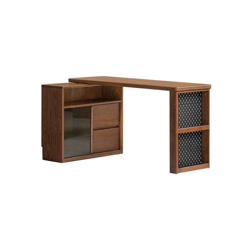 Nolan Solid American Oak Desk with Drawers & Glass Cabinet 120cm 140cm – 140cm, view 16